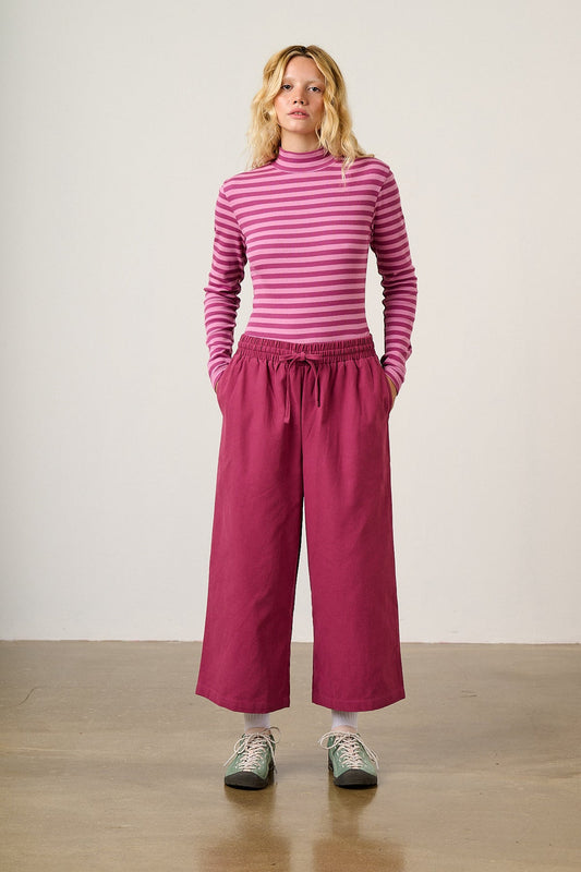 Chuck - Organic Cotton Wide Leg Trousers in Raspberry Matty