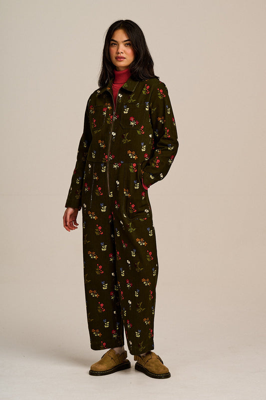 Arendal - Cotton Long Sleeve Jumpsuit in Winter Blooms