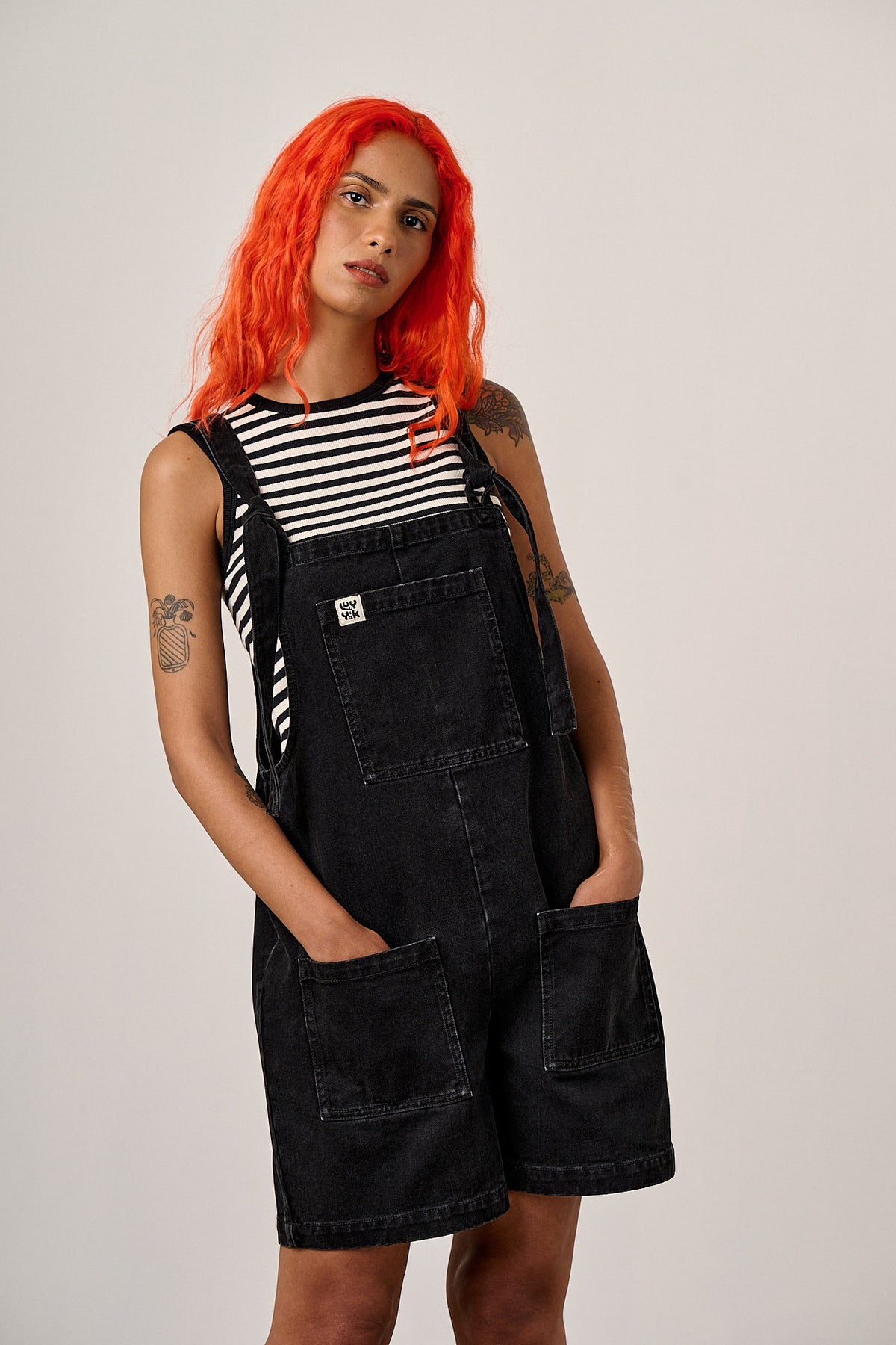 Original Shorts - Cotton Dungaree Shorts in Washed Black