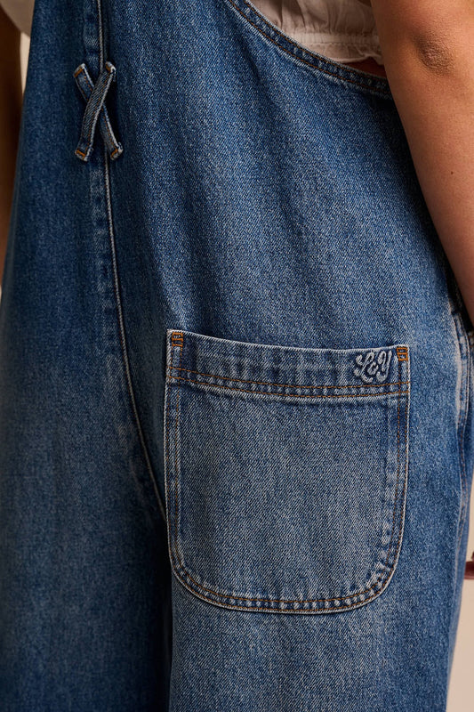 Toluca - Denim Barrel Leg Dungarees in Vintage Wash