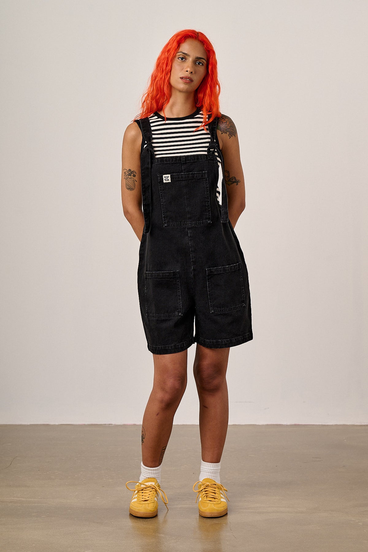 Original Shorts - Cotton Dungaree Shorts in Washed Black